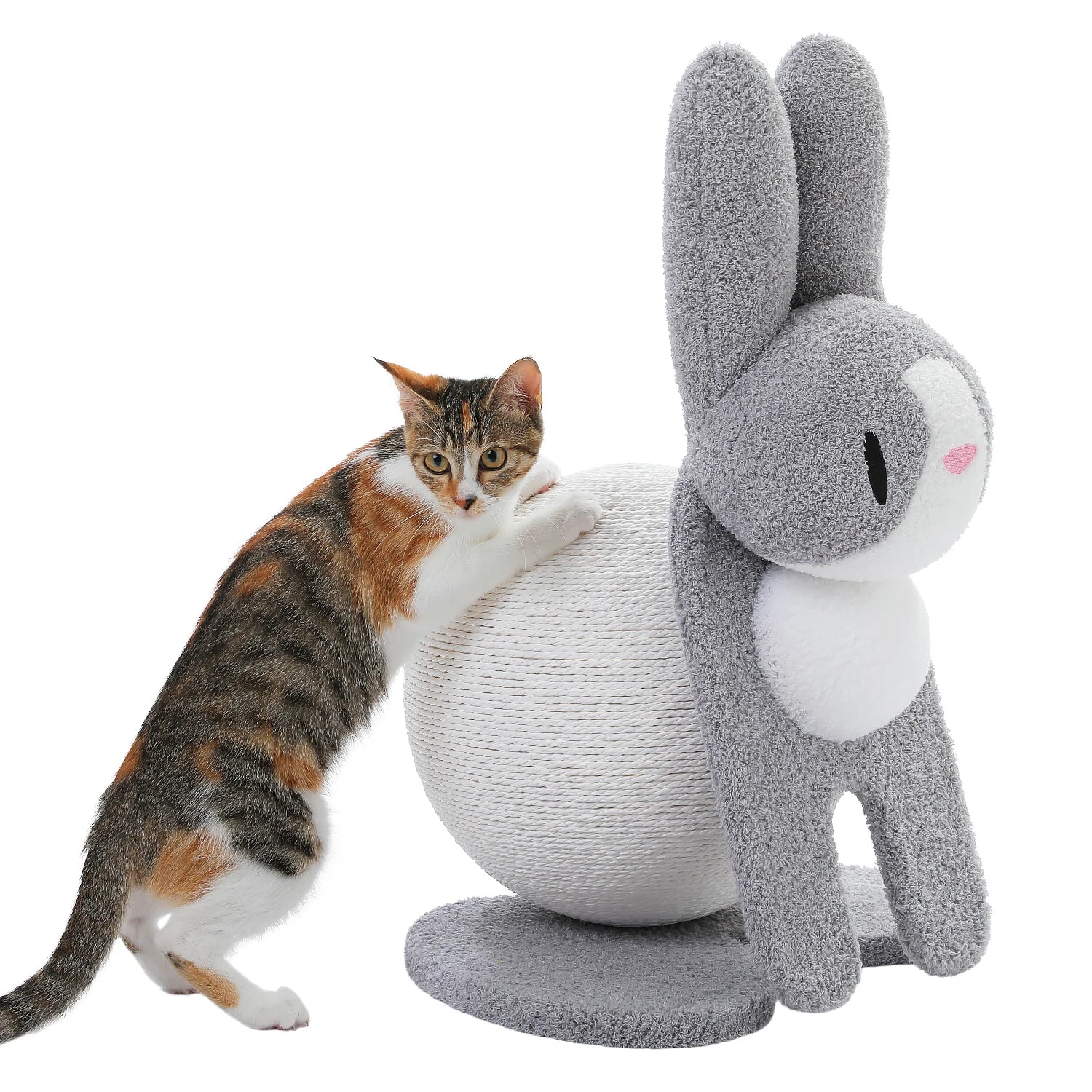 Bunny Cat Scratching Post – Paper Rope Scratch Ball with Wooden Base (61cm)