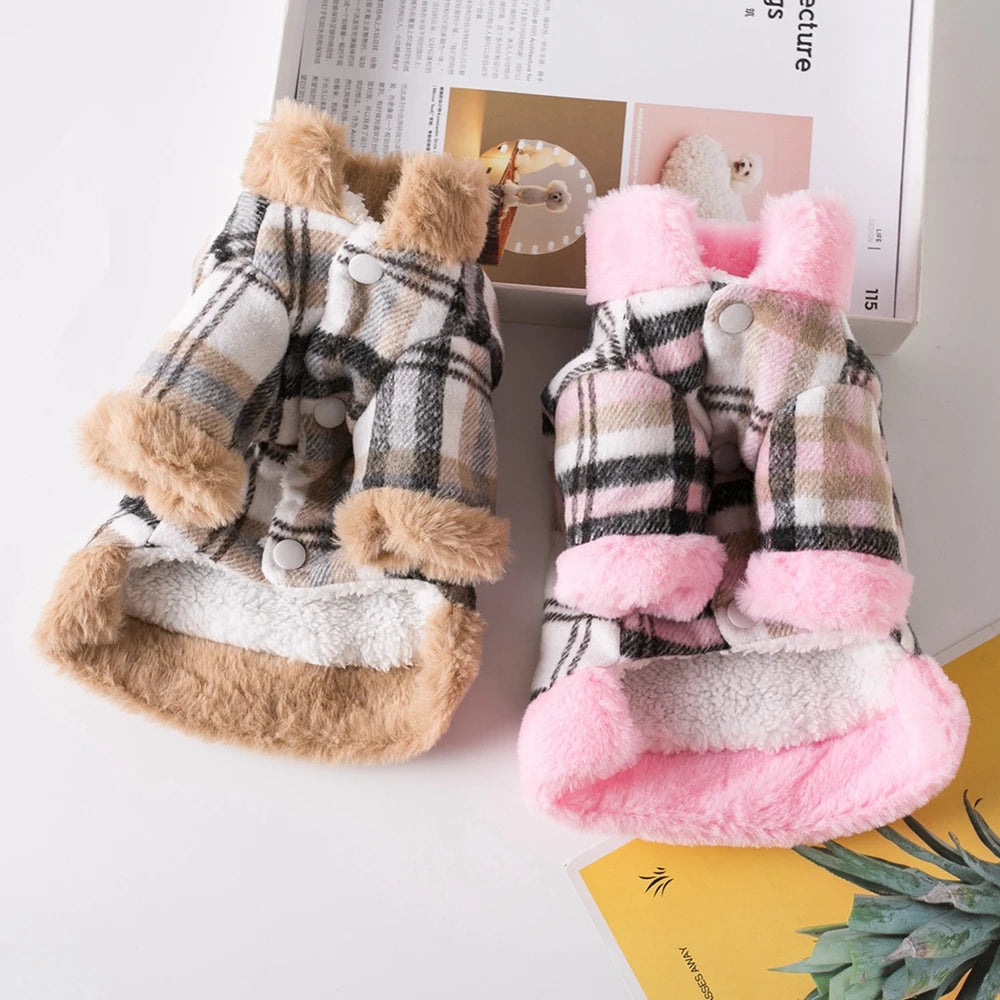 PlaidHaven Fur-Collar Pet Jacket