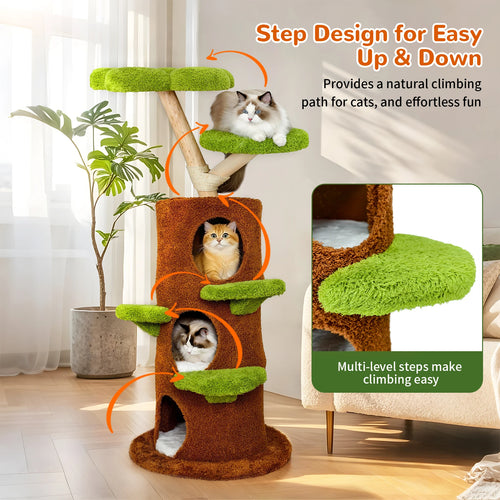 BINGOPAW 58” Tall Cat Activity Tree (Flower Platforms + Plush Condo + Sisal Scratcher)