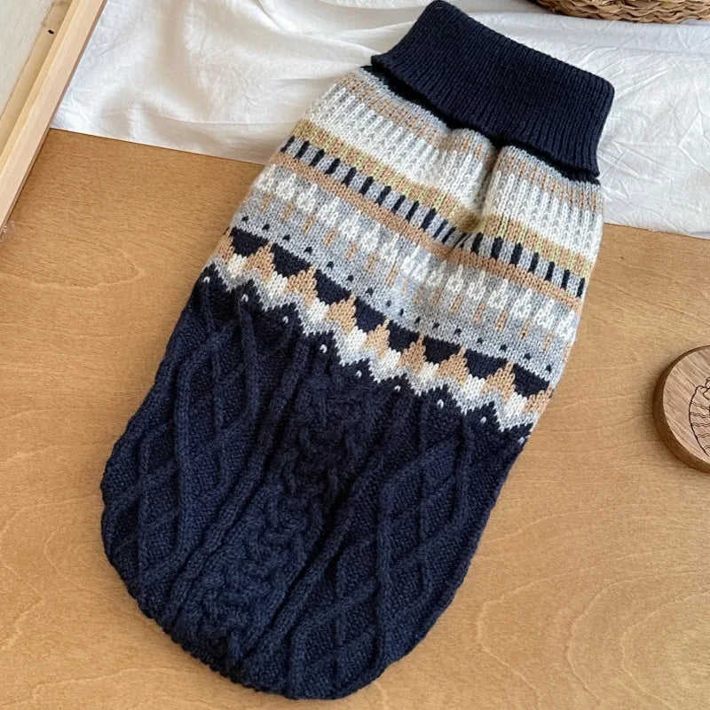 Vintage Knit Dog Sweater (Cozy Black & Beige Winter Pullover) 🐾🧶