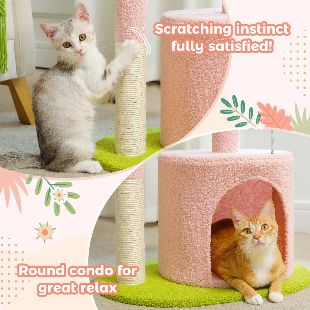 Flower Cat Tree Tower (84cm) – Condo, Sisal Scratching Posts, Plush Perches & Hanging Balls