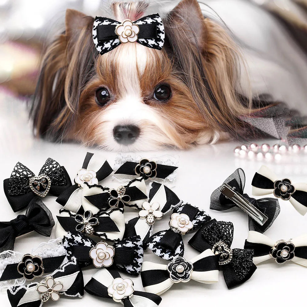 Black & White Pearl Bow Hair Clips (10PCS Set)
