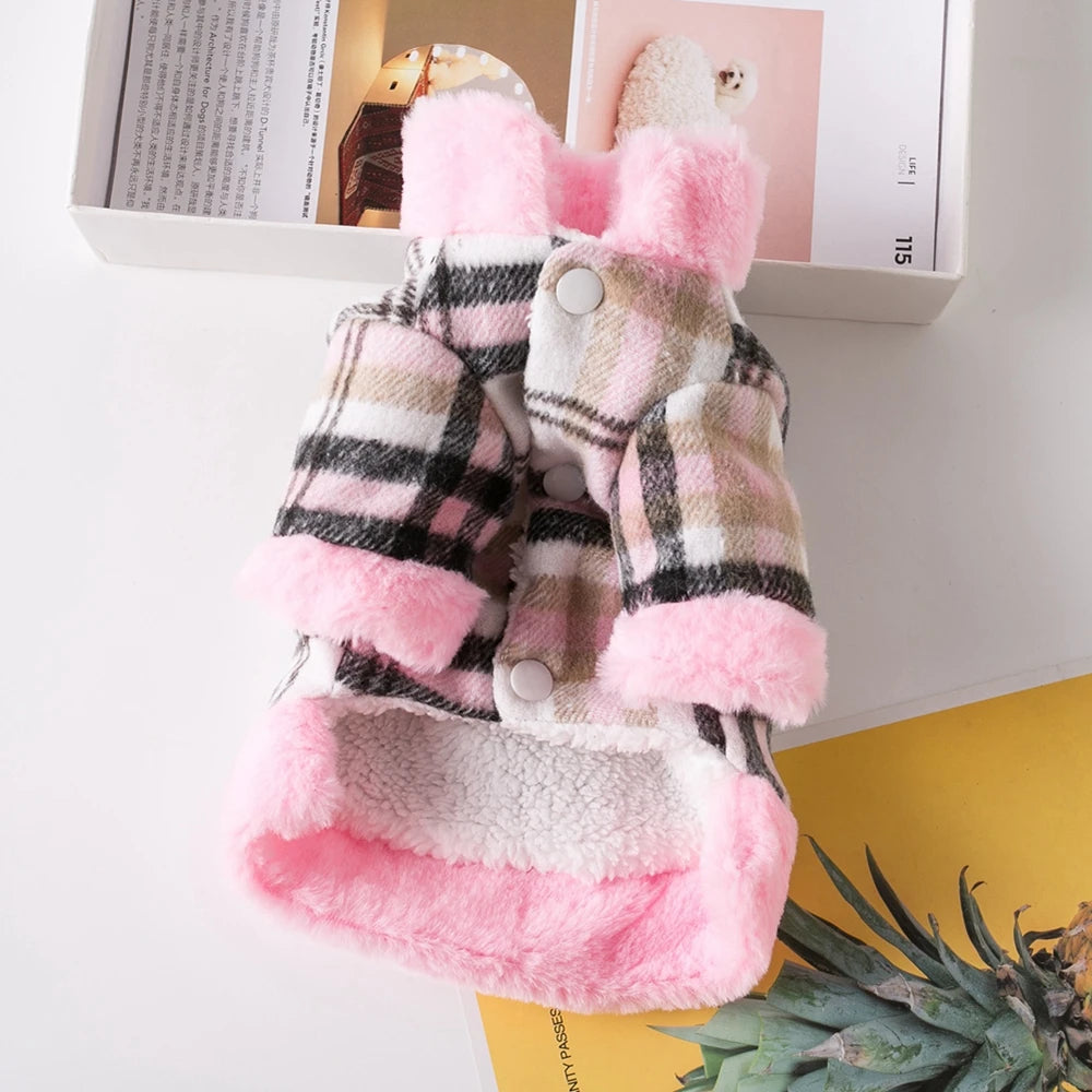 PlaidHaven Fur-Collar Pet Jacket
