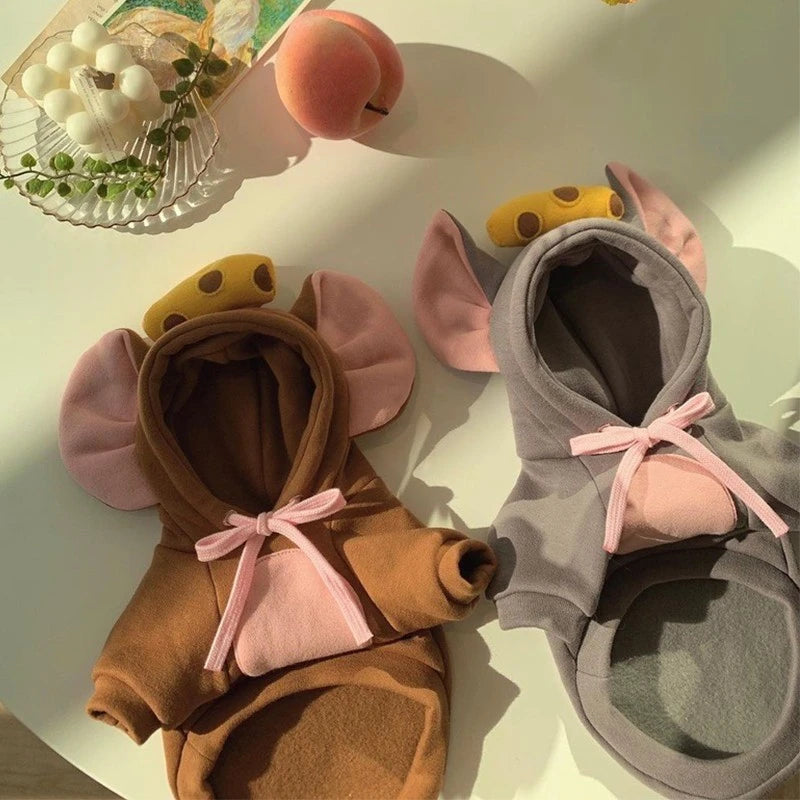 Cozy Mouse Hoodie Jumpsuit for Dogs & Cats (Warm Fleece Winter Costume for Small Pets) 🐭💛