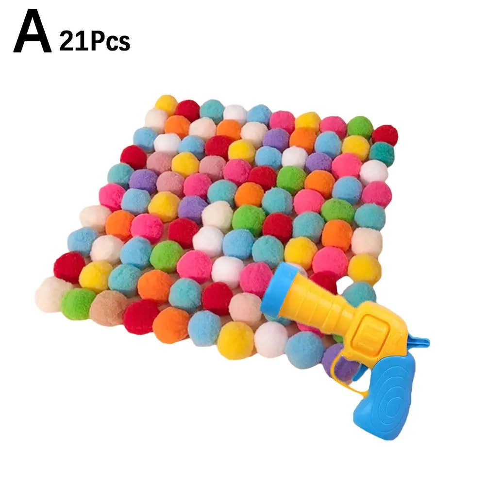 Indoor Hunting Game: Cat Ball Launcher + Pom-Poms