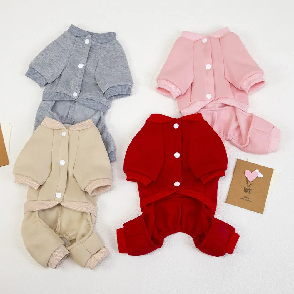 Blush Pink Cozy Hoodie Jumpsuit (Warm Winter Outfit for Small & Medium Dogs)