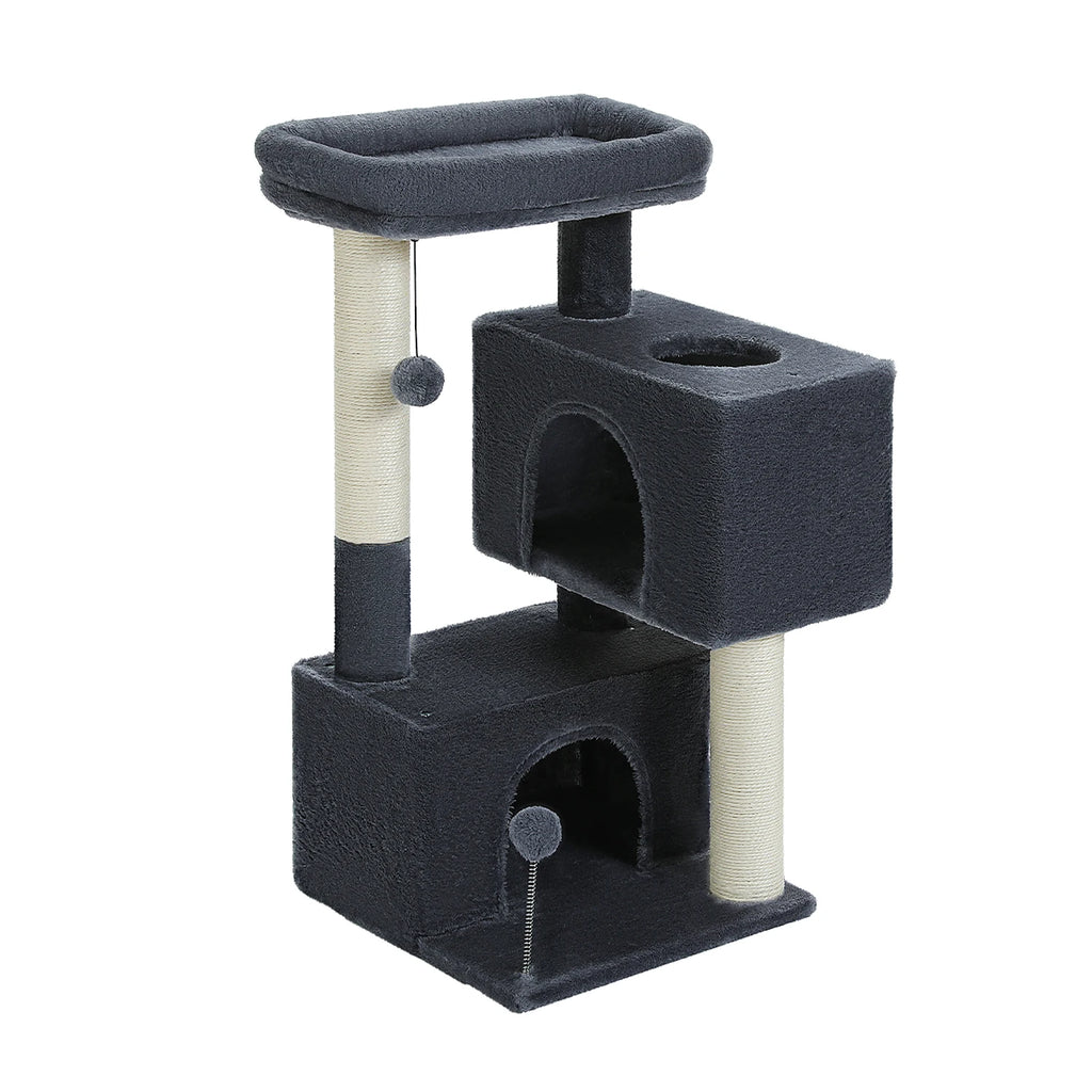 Small Cat Tree Tower with Sisal Scratching Ramp, Condo, Hammock & Top Perch