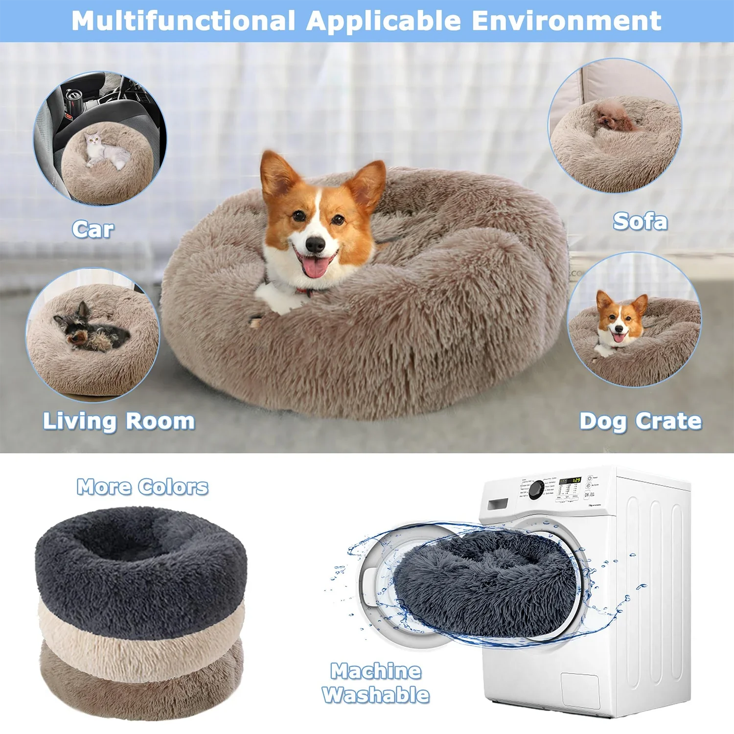 Super Soft Plush Pet Bed – Washable Calming Donut Bed for Cats & Dogs, Cozy Winter Sleeping Nest