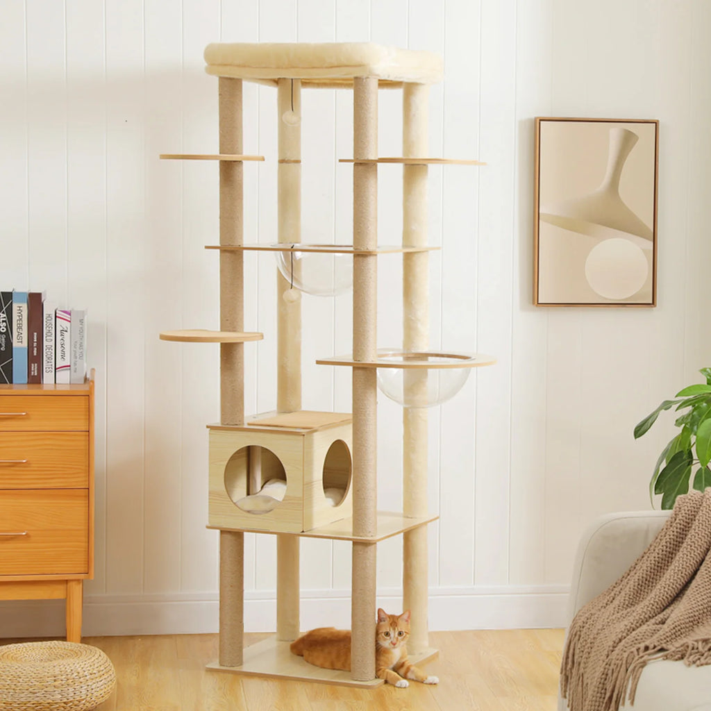 Multi-Level Wooden Cat Tree Tower with Condo, Hammock & Scratching Posts
