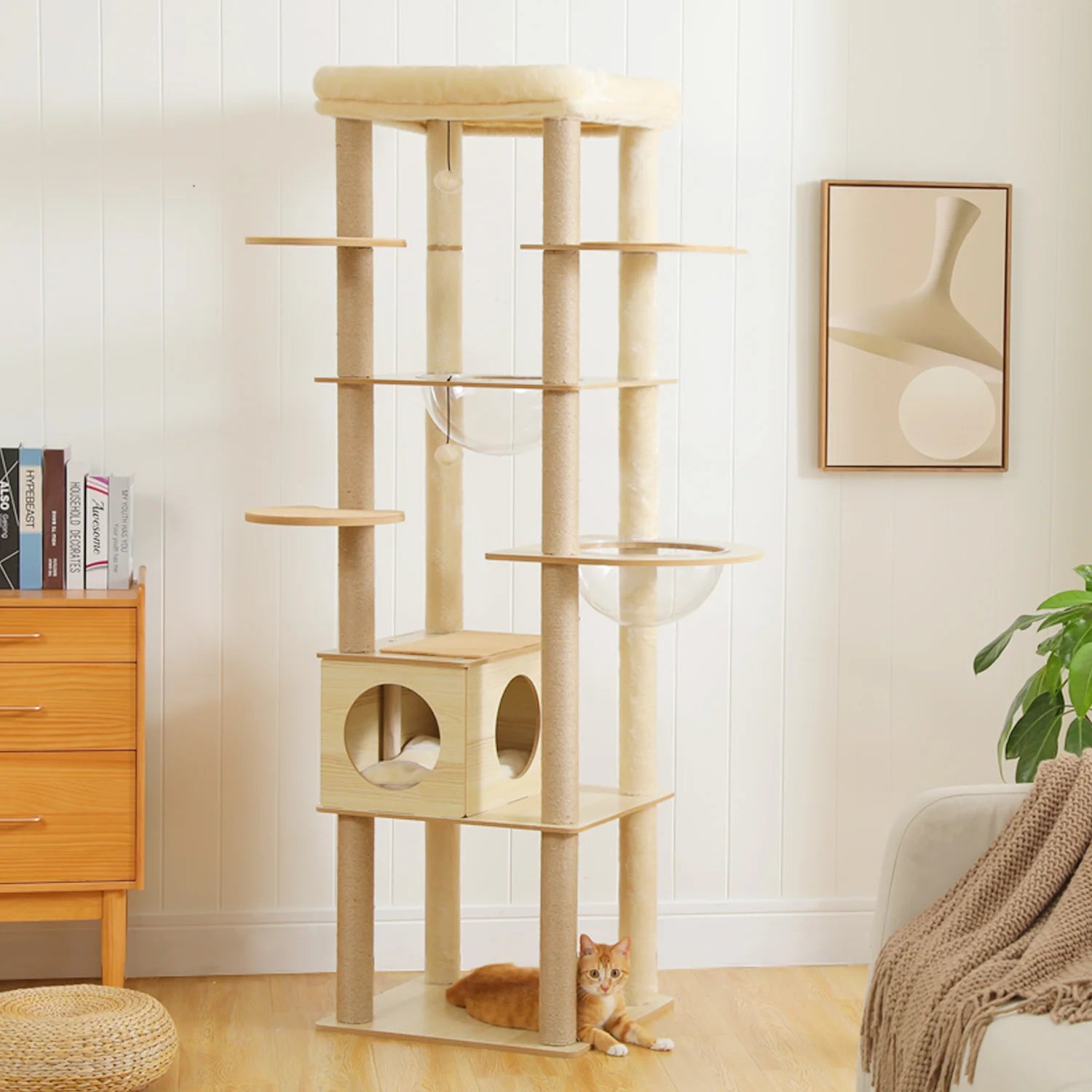 Multi-Level Wooden Cat Tree Tower with Condo, Hammock & Scratching Posts