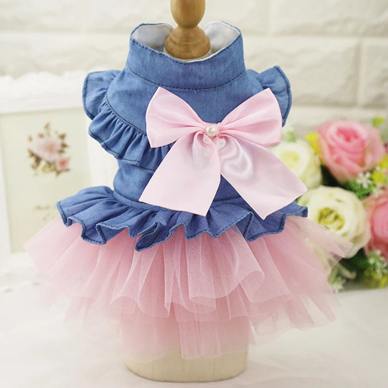 Denim & Tulle Bow Pet Dress (Spring/Summer) 🎀👗