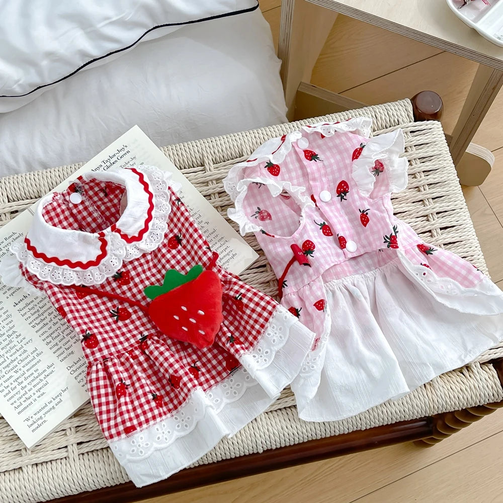 Strawberry Plaid Pet Dress (Dog & Cat) 🍓🎀