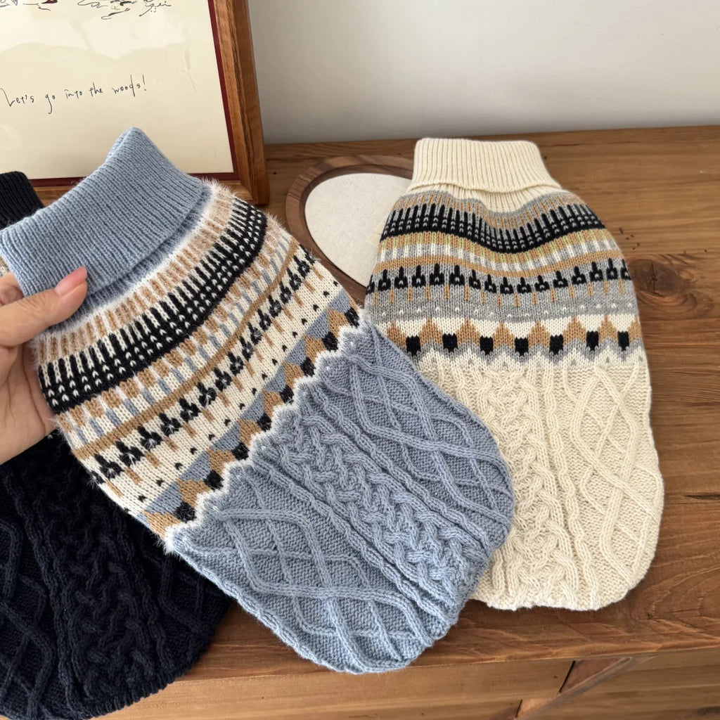 Vintage Knit Dog Sweater (Cozy Black & Beige Winter Pullover) 🐾🧶