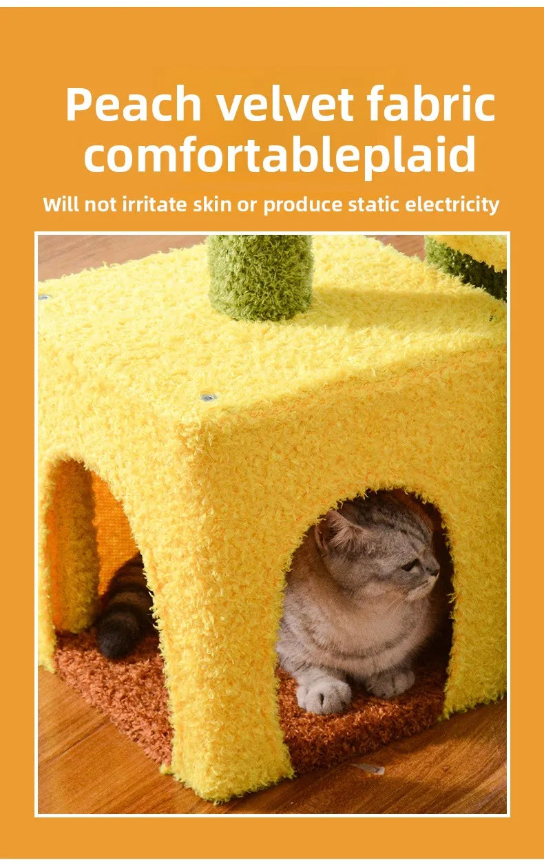Sunflower Cat Tree Tower – Plush Velvet Cat Condo, Cozy Nest, Scratch Post & Flower Perch