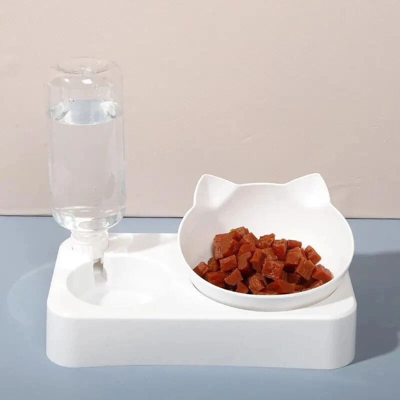 Ergonomic Tilted Cat Food & Water Bowl with Gravity Water Dispenser