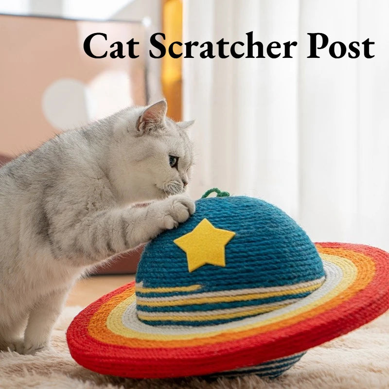 Starry Sky Planet Cat Scratcher – Natural Sisal Scratch Post with Play Ball, Indoor Cat Scratch Pad