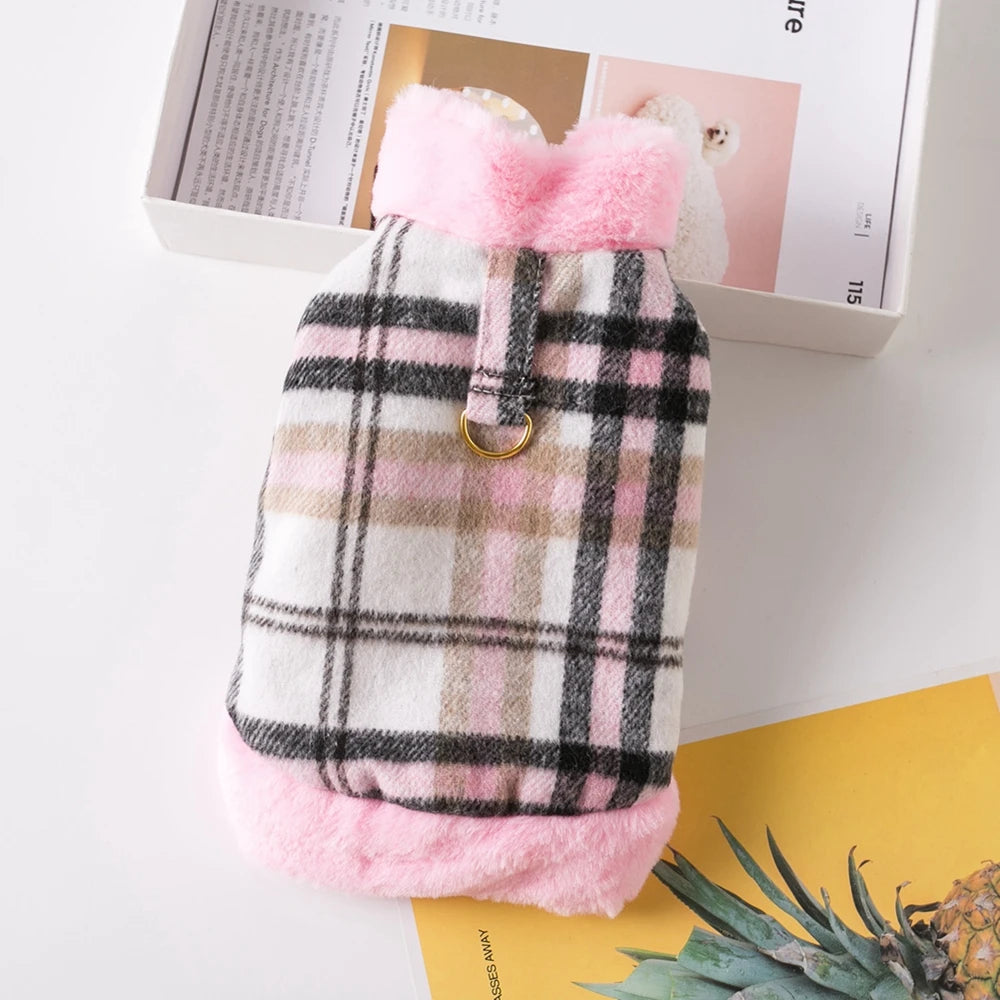 PlaidHaven Fur-Collar Pet Jacket