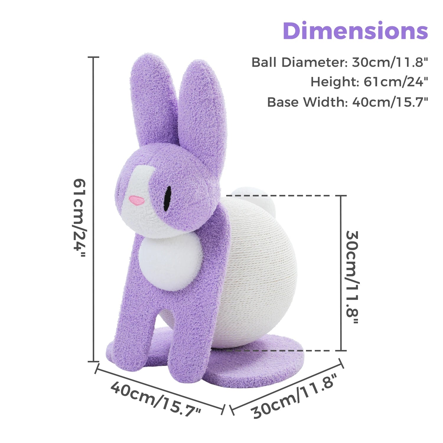 Bunny Cat Scratching Post – Paper Rope Scratch Ball with Wooden Base (61cm)