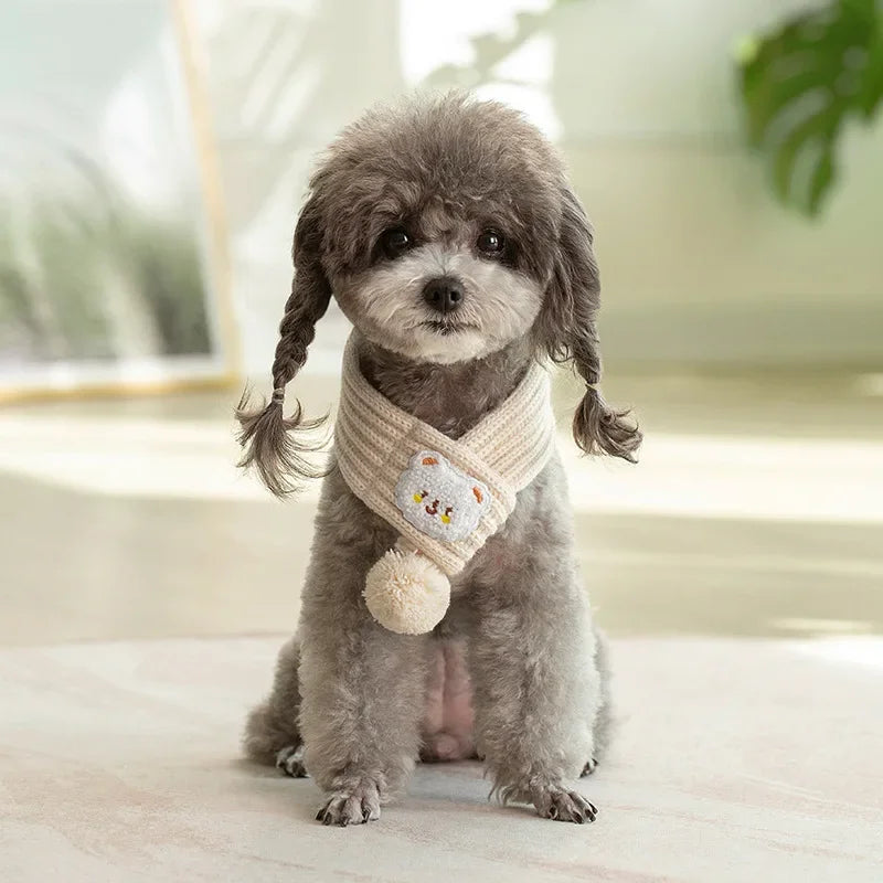 Cute Knit Pet Scarf Bandana with Pom-Pom ❄️🐾