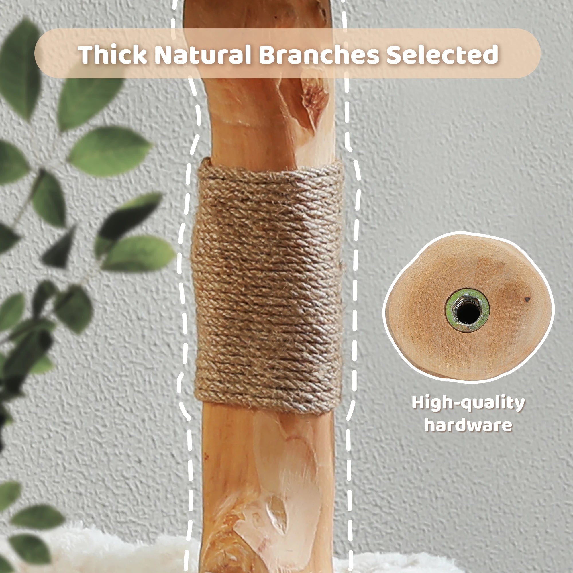 Modern Natural Wood Cat Tree with Wicker Basket & Deep Hammock – Luxury Indoor Cat Tower with Spacious Condo