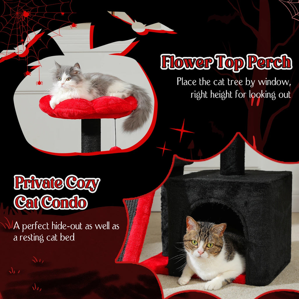 Small Cat Tree Tower with Sisal Scratching Ramp, Condo, Hammock & Top Perch