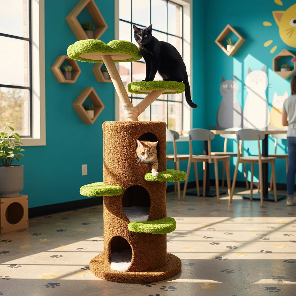 BINGOPAW 58” Tall Cat Activity Tree (Flower Platforms + Plush Condo + Sisal Scratcher)