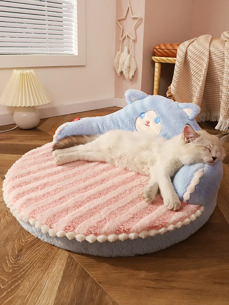 Kitty Cloud Velvet Bed Mat with Pillow Backrest (Cozy Winter Nap Pad) ☁️🐾