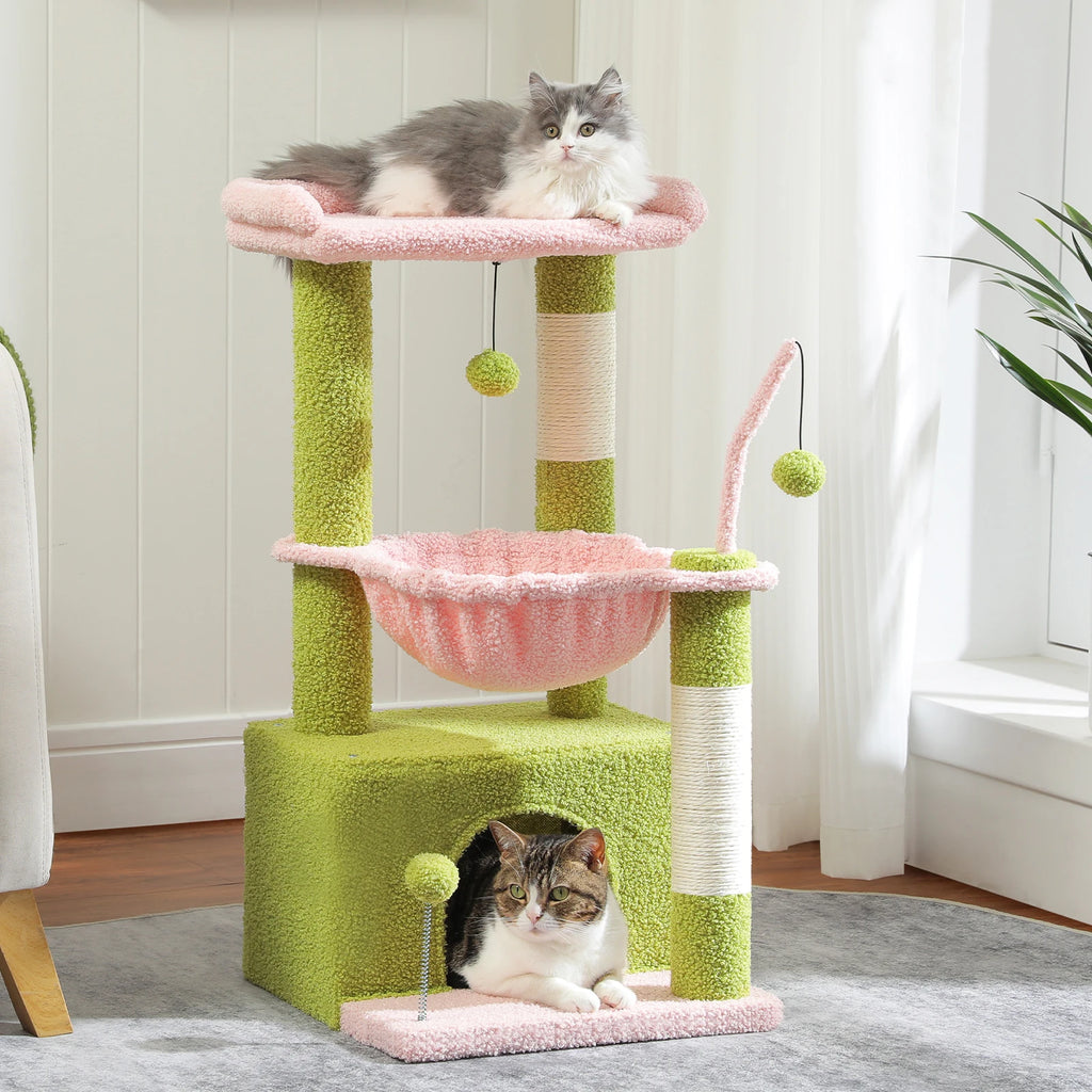 Compact 4-in-1 Climbing & Rest Tower for Indoor Cats