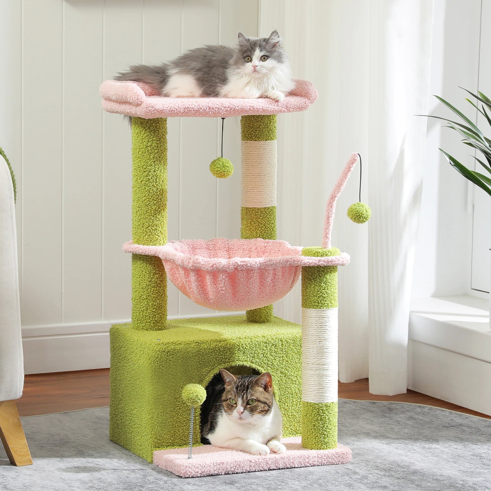 Compact 4-in-1 Climbing & Rest Tower for Indoor Cats