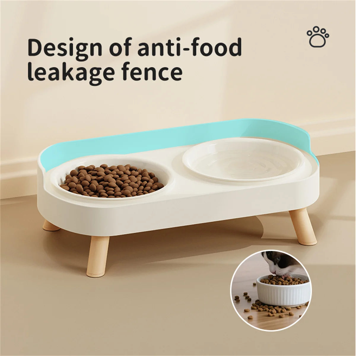 Colorful Elevated Double Pet Bowl with Stainless Steel Inserts