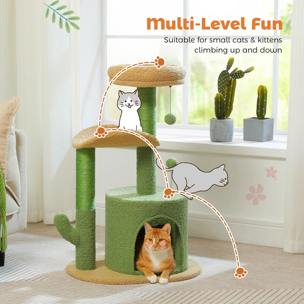 Flower Cat Tree Tower (84cm) – Condo, Sisal Scratching Posts, Plush Perches & Hanging Balls