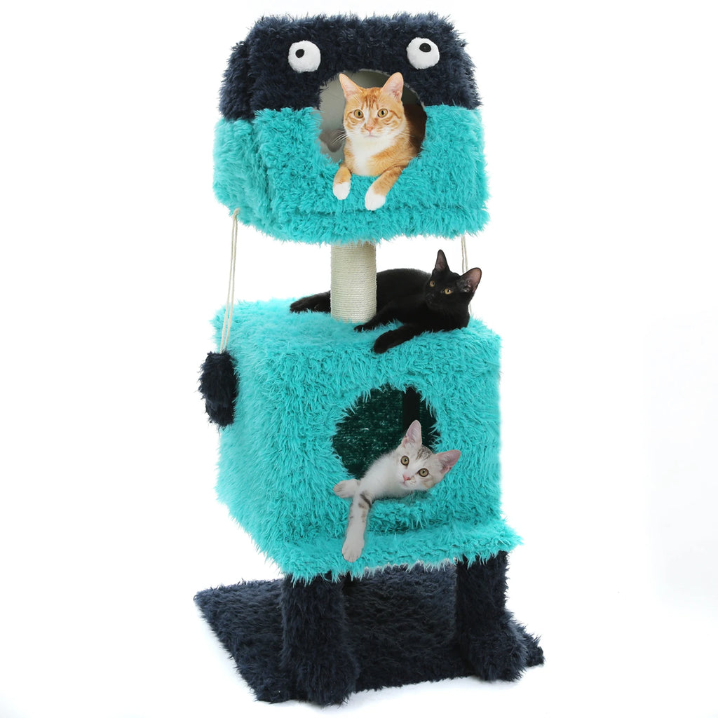 Monster Cozy Cat Tree Tower (2 Condo Hideouts + Scratching Posts, 4 Levels)