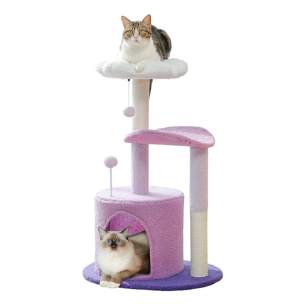 Flower Cat Tree Tower (84cm) – Condo, Sisal Scratching Posts, Plush Perches & Hanging Balls