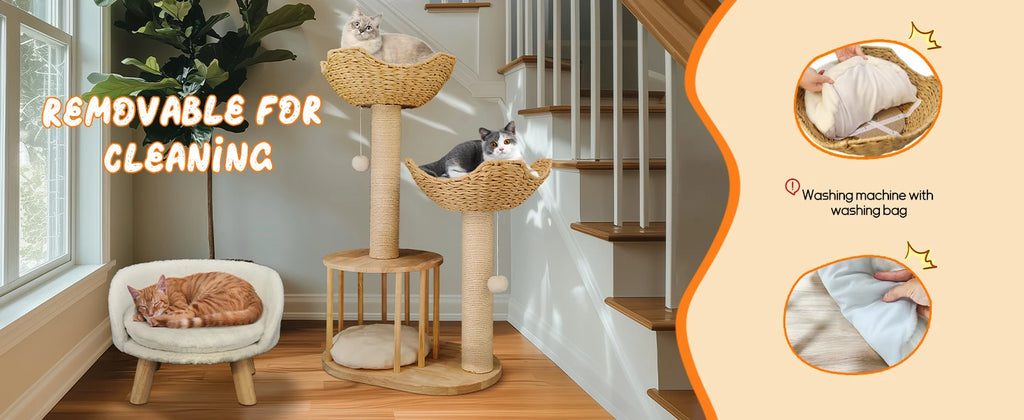 3-Tier Natural Wood Climbing & Rest Tower for Indoor Cats