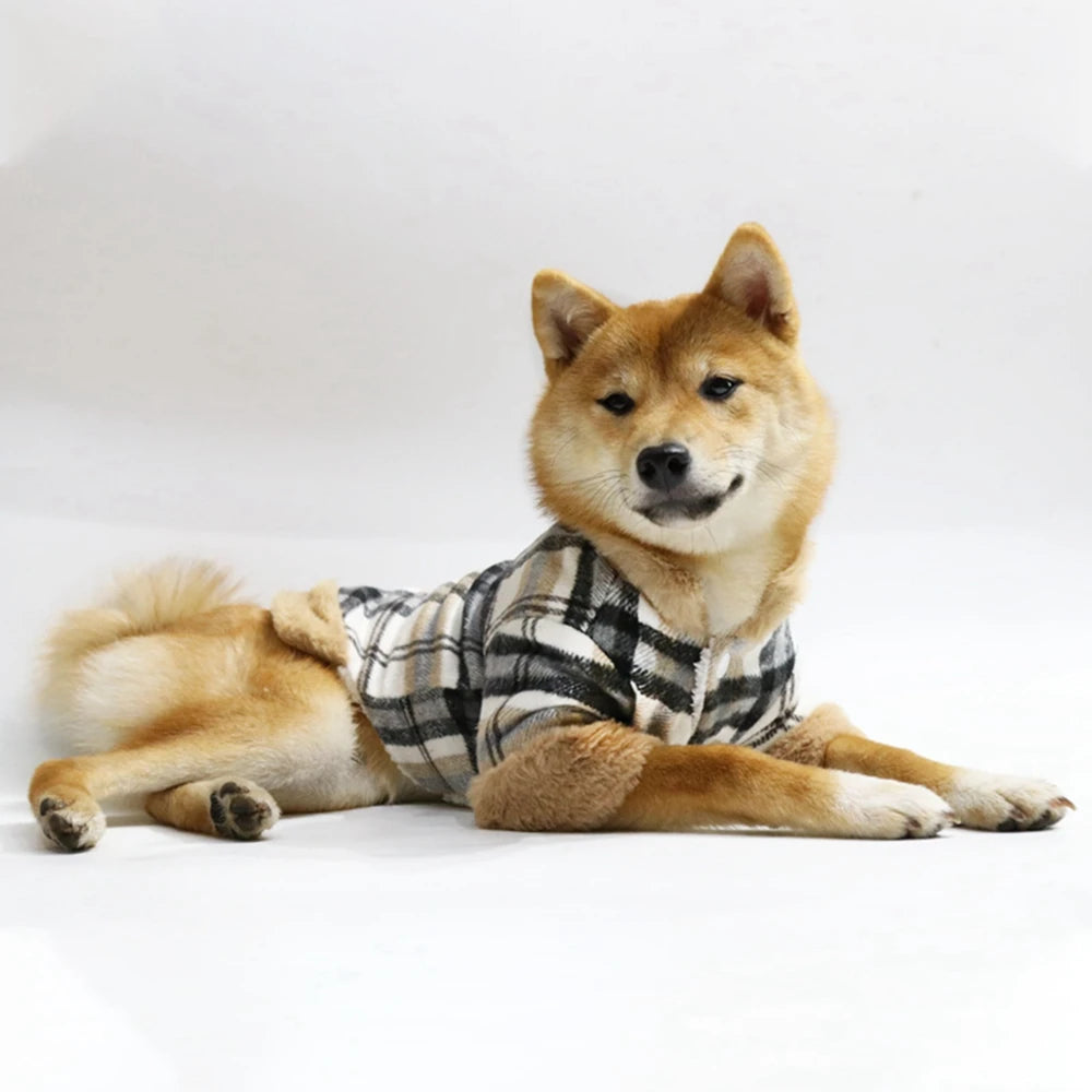 PlaidHaven Fur-Collar Pet Jacket