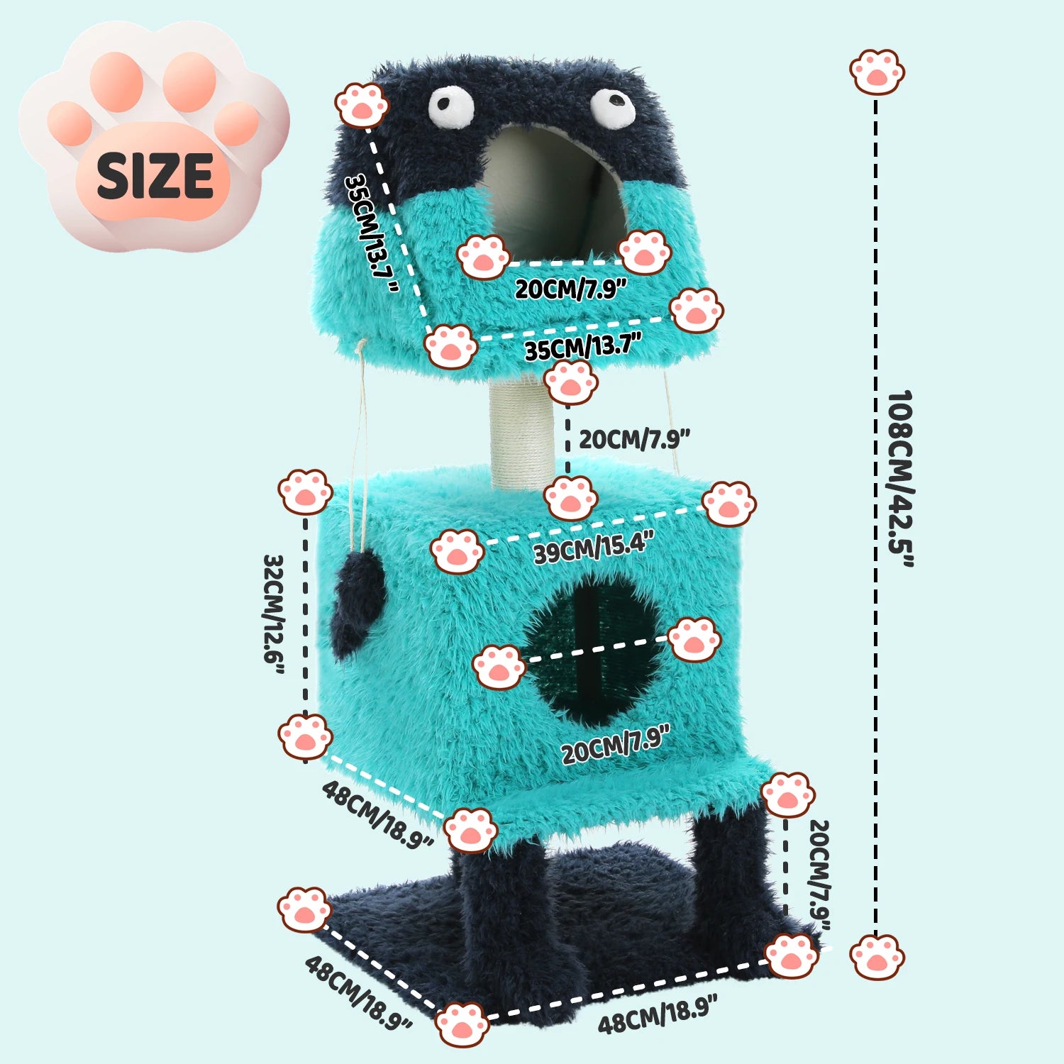 Monster Cozy Cat Tree Tower (2 Condo Hideouts + Scratching Posts, 4 Levels)
