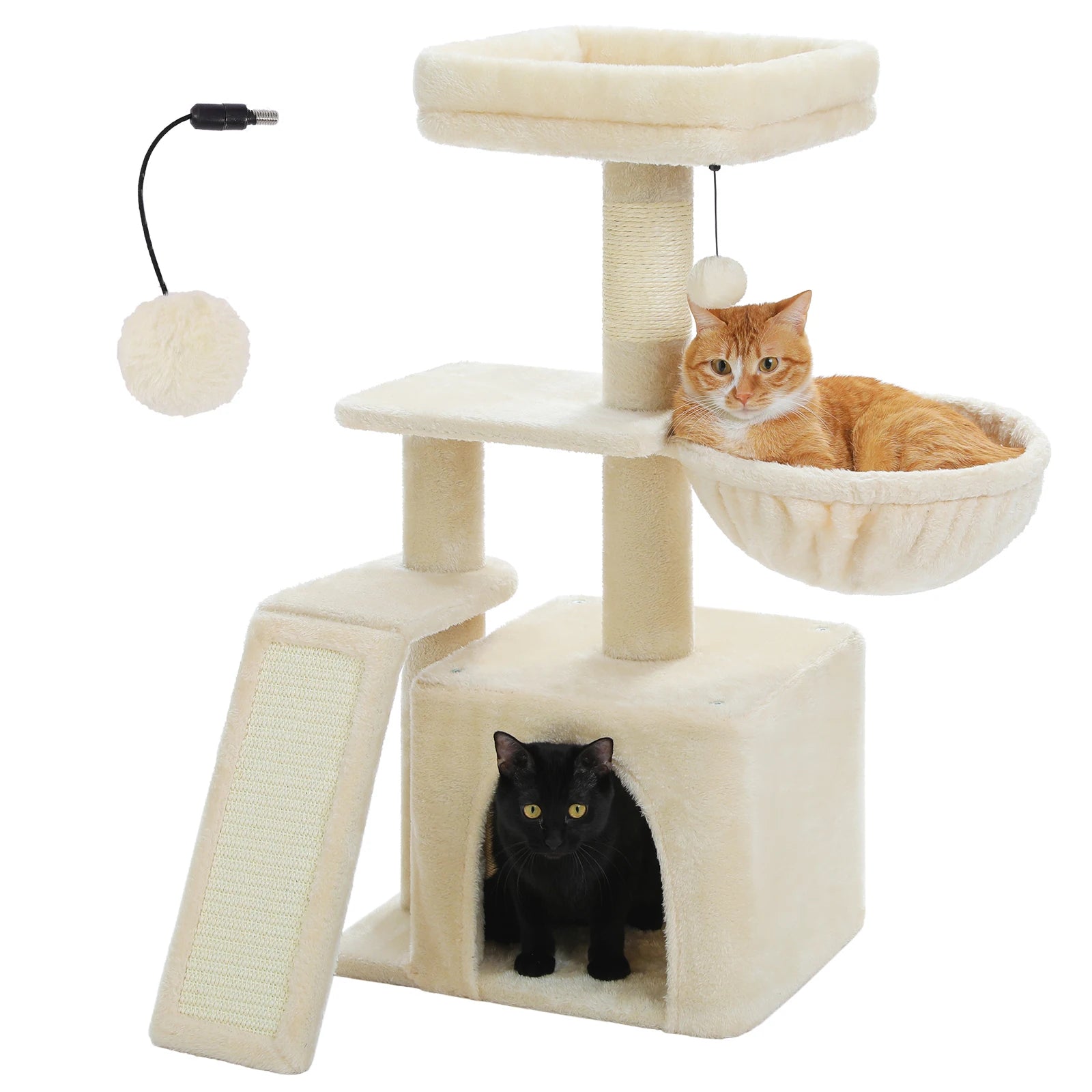 Small Cat Tree Tower with Sisal Scratching Ramp, Condo, Hammock & Top Perch