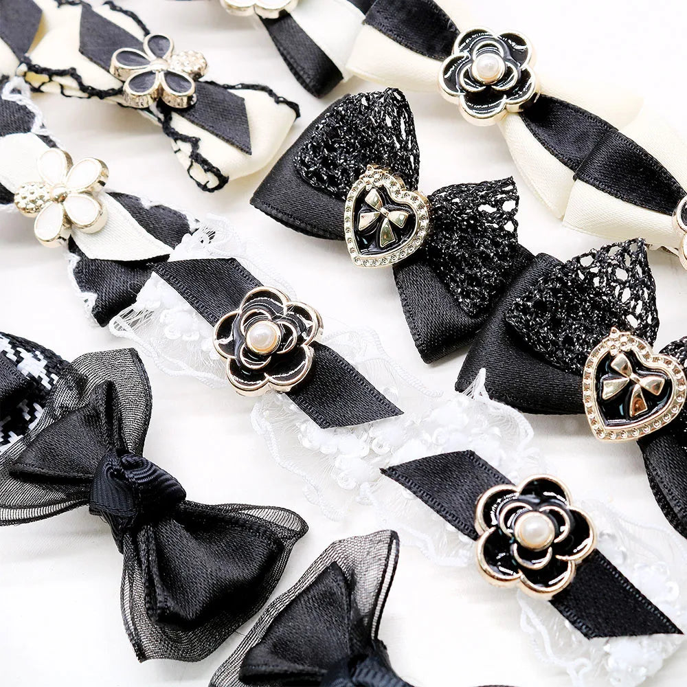 Black & White Pearl Bow Hair Clips (10PCS Set)