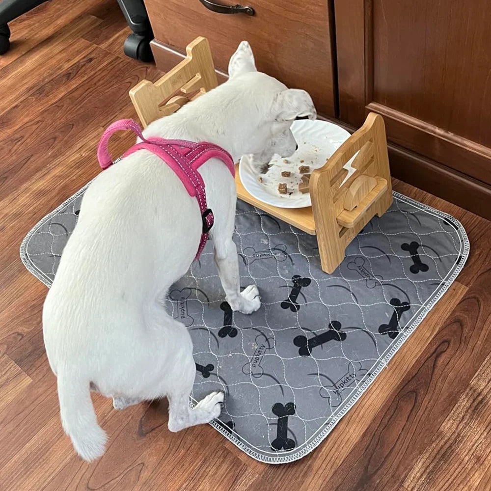 Adjustable Elevated Wooden Pet Bowl Stand with Stainless Steel Bowls