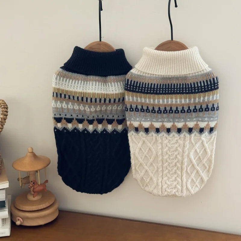 Vintage Knit Dog Sweater (Cozy Black & Beige Winter Pullover) 🐾🧶