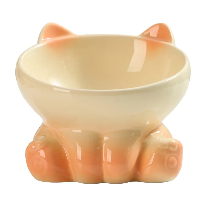 Gradient Ceramic Elevated Cat Bowl with Slanted Mouth