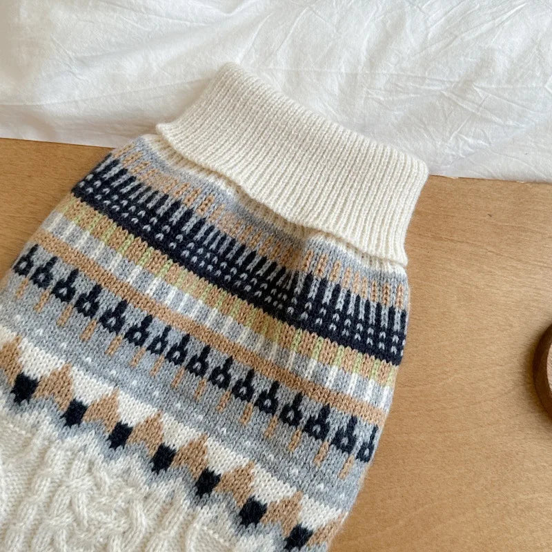 Vintage Knit Dog Sweater (Cozy Black & Beige Winter Pullover) 🐾🧶
