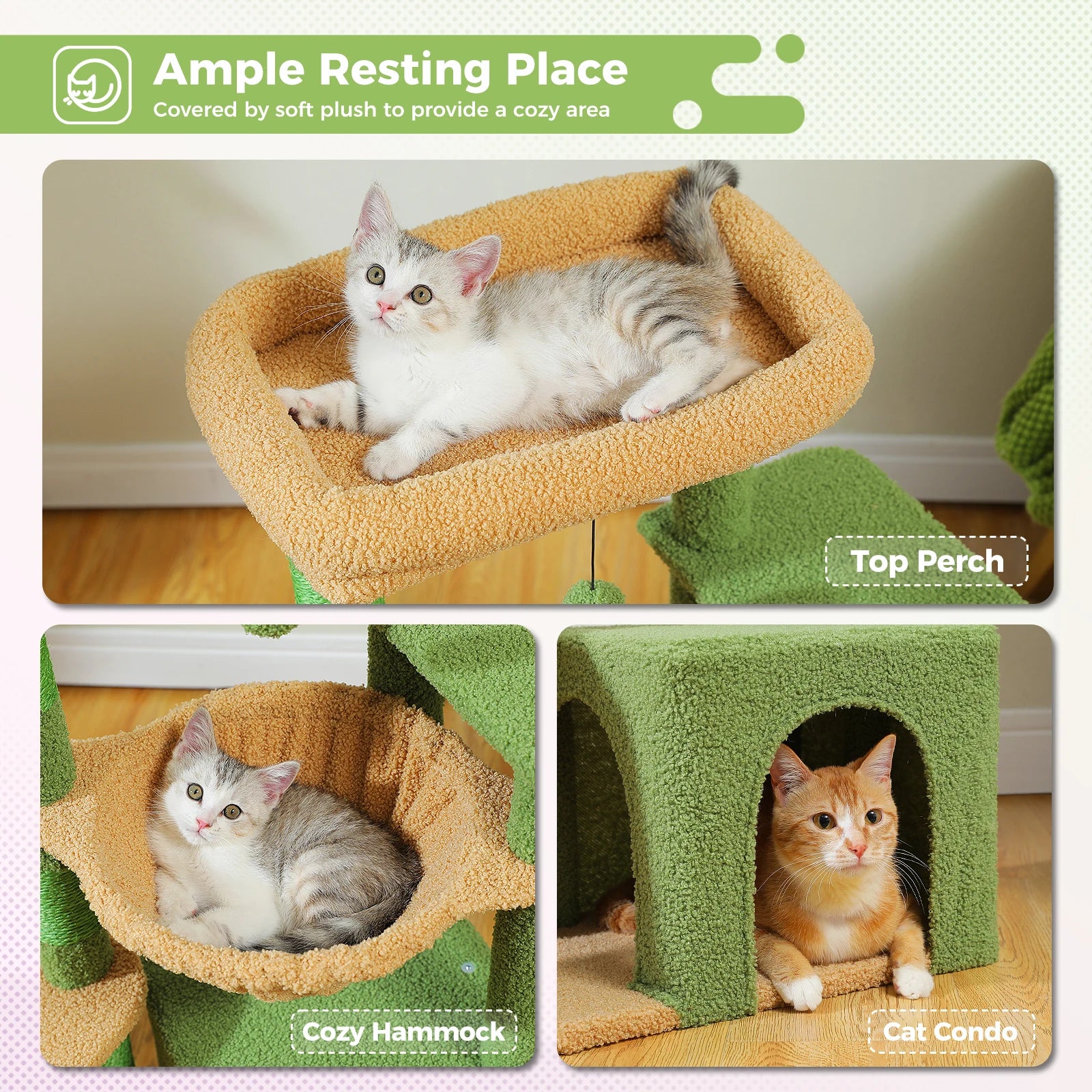 Small Cat Tree Tower with Sisal Scratching Ramp, Condo, Hammock & Top Perch