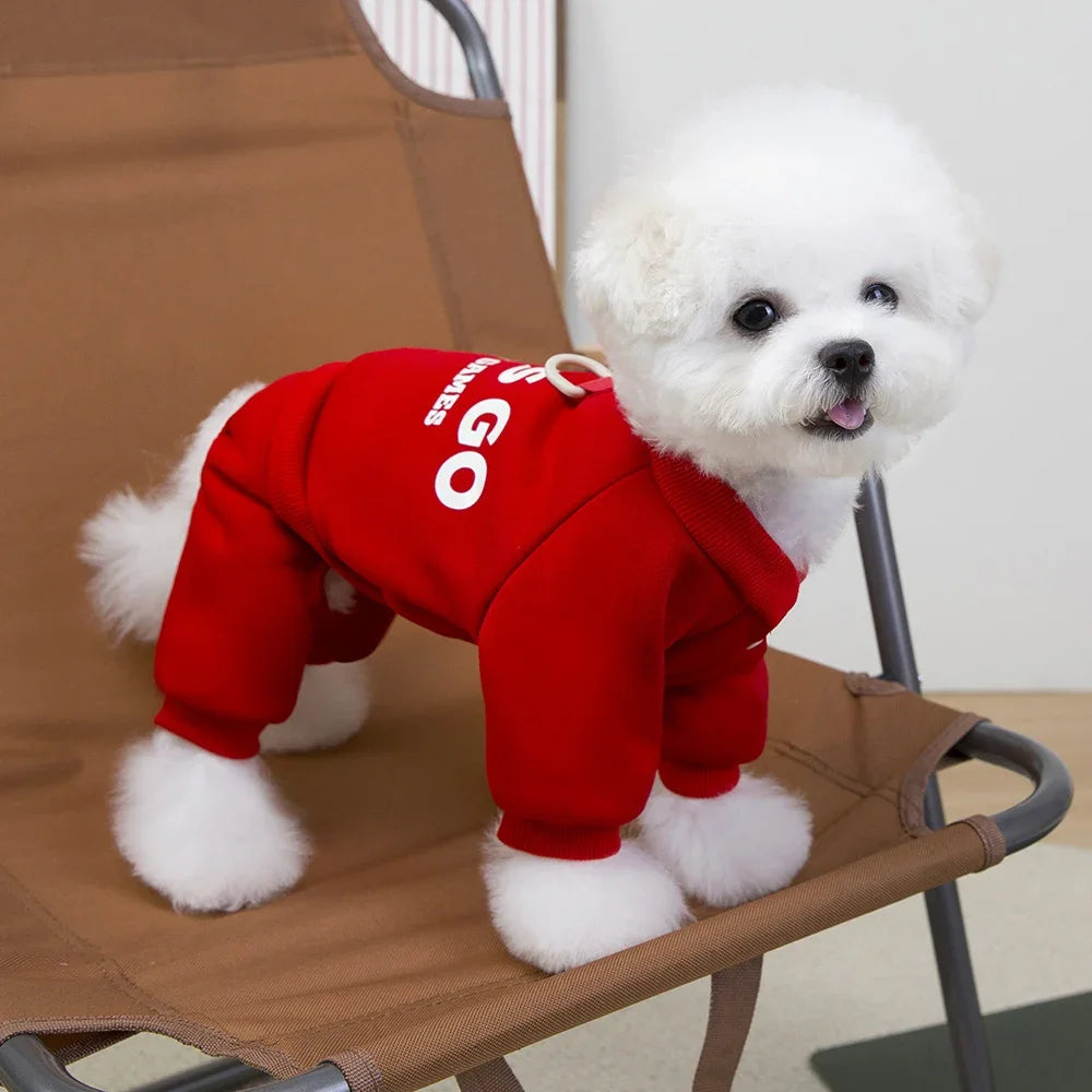 Blush Pink Cozy Hoodie Jumpsuit (Warm Winter Outfit for Small & Medium Dogs)