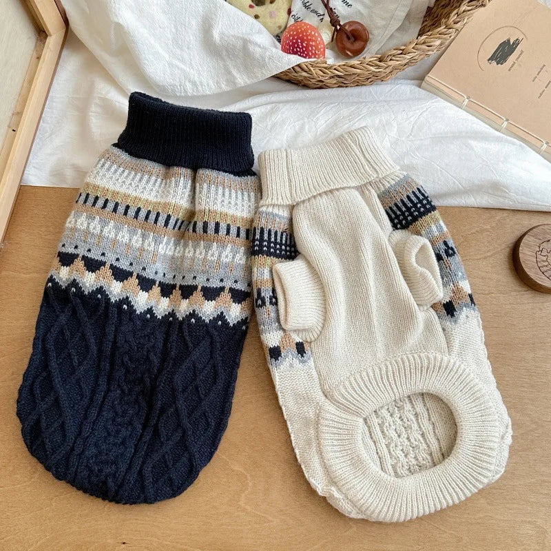 Vintage Knit Dog Sweater (Cozy Black & Beige Winter Pullover) 🐾🧶