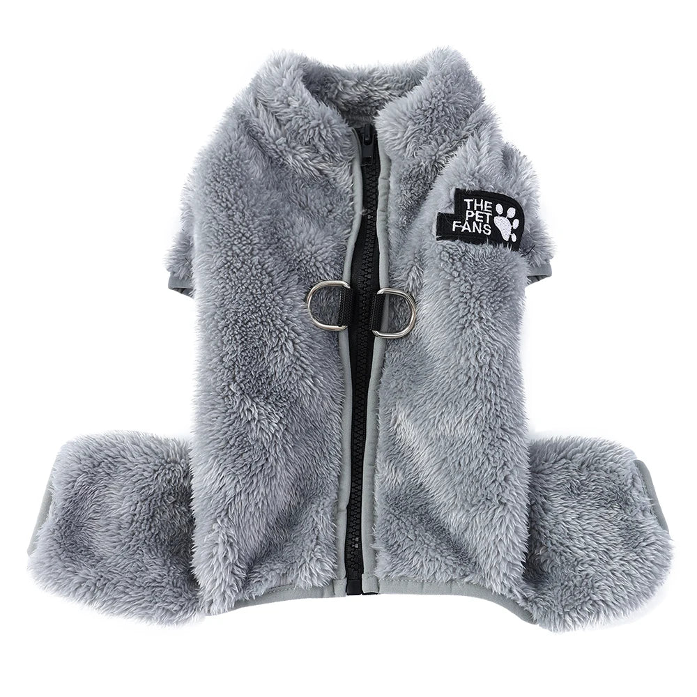 Winter Warm Fleece Dog & Cat Jumpsuit (Zipper + D-Ring)