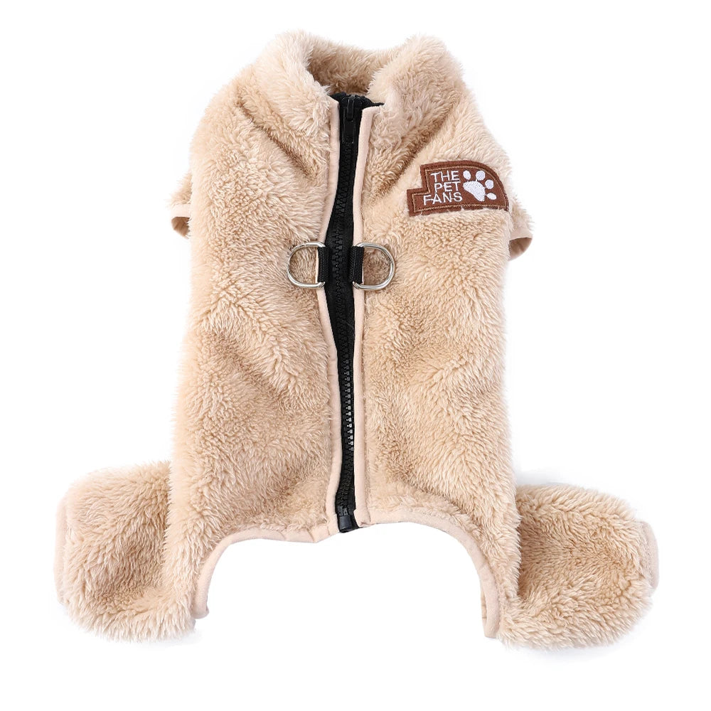 Winter Warm Fleece Dog & Cat Jumpsuit (Zipper + D-Ring)