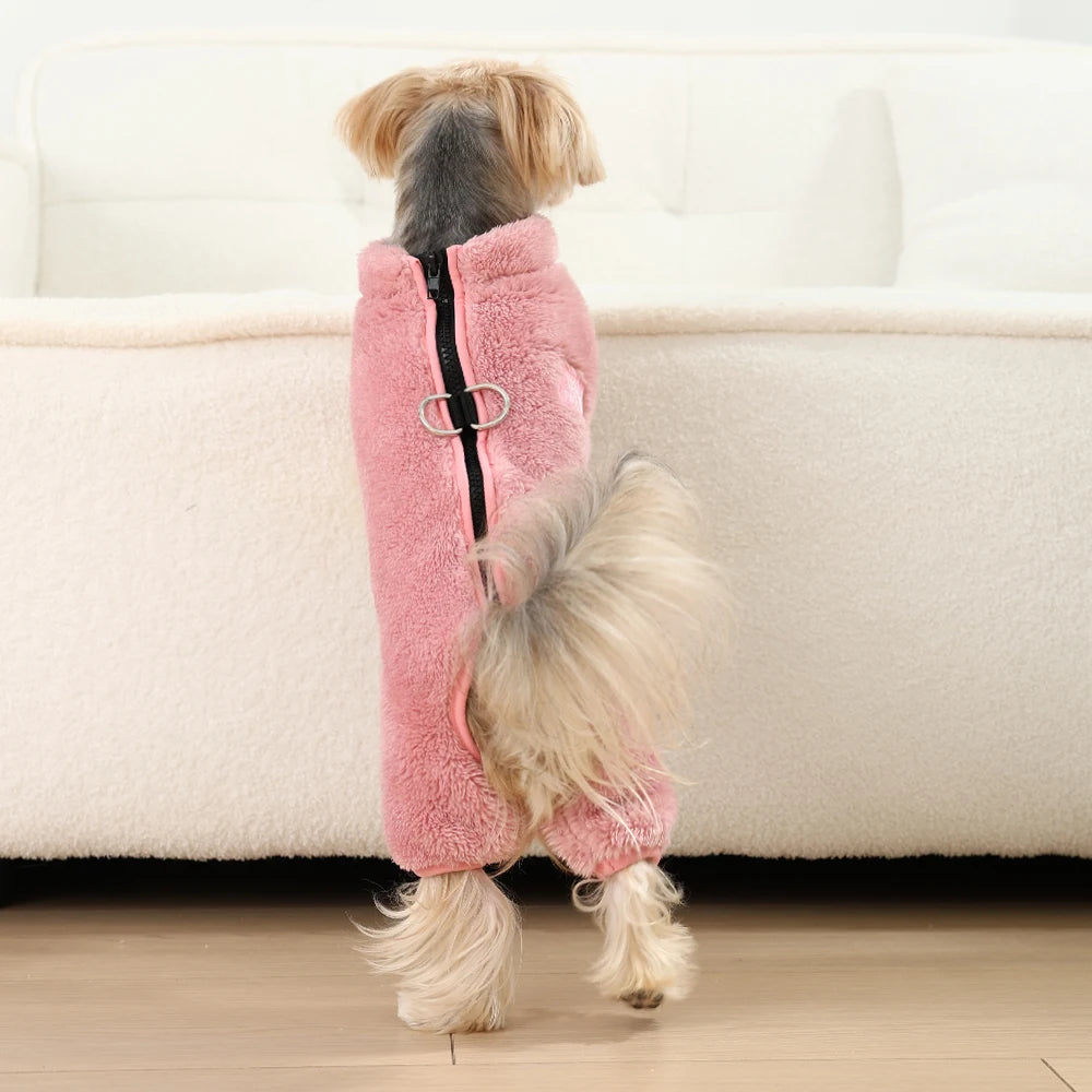Winter Warm Fleece Dog & Cat Jumpsuit (Zipper + D-Ring)