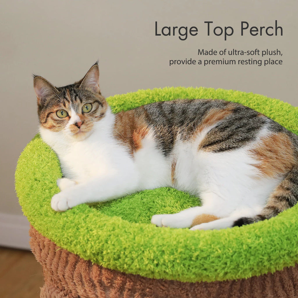 Forest Cat Tree Tower (4 Condos + Flower Top Bed + Thick Scratcher)