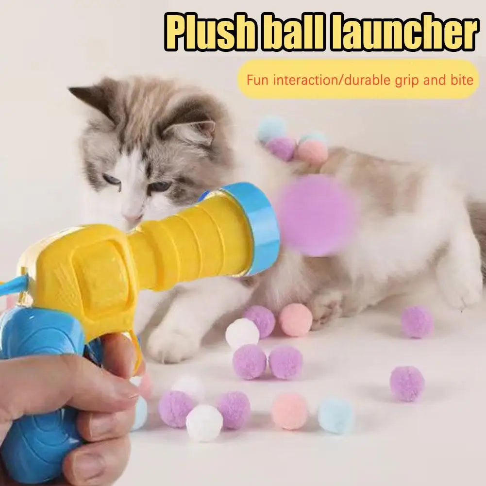 Indoor Hunting Game: Cat Ball Launcher + Pom-Poms